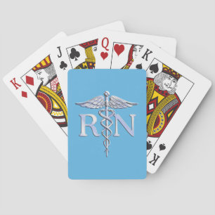 Registered Nurse RN Silver Caduceus on Baby Blue Playing Cards