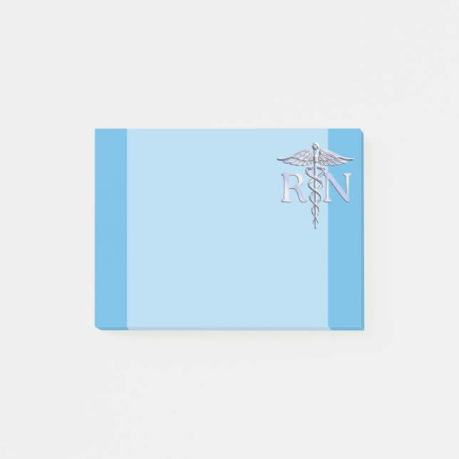Registered Nurse RN Silver Caduceus on Baby Blue Post-it Notes (Front)
