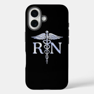 Registered Nurse RN Silver Caduceus on Black iPhone 16 Case