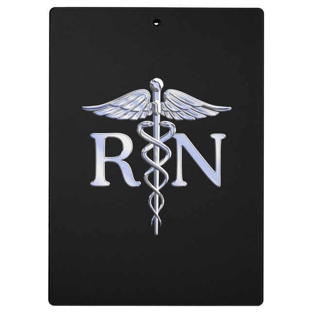 Registered Nurse RN Silver Caduceus on Black Clipboard (Back)