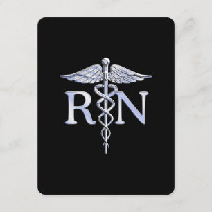 Registered Nurse RN Silver Caduceus on Black Enclosure Card