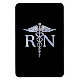 Registered Nurse RN Silver Caduceus on Black Magnet