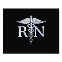 Registered Nurse RN Silver Caduceus on Black