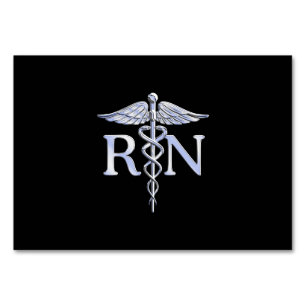 Registered Nurse RN Silver Caduceus on Black Table Number
