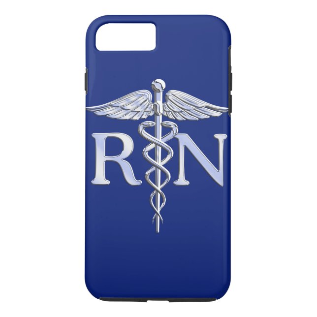 Registered Nurse RN Silver Caduceus on Navy Blue Case-Mate iPhone Case (Back)