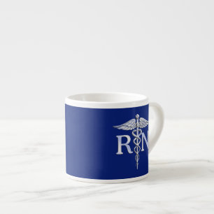 Registered Nurse RN Silver Caduceus on Navy Blue Espresso Cup