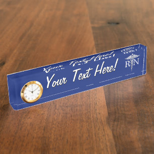 Registered Nurse RN Silver Caduceus on Navy Blue Nameplate