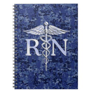 Registered Nurse RN Silver Caduceus on Navy Camo Notebook