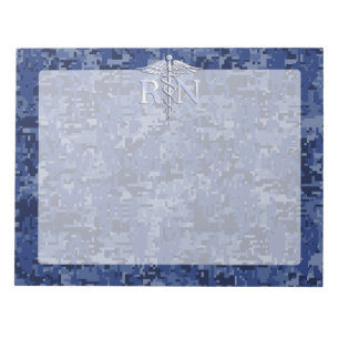 Registered Nurse RN Silver Caduceus on Navy Camo Notepad