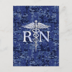 Registered Nurse RN Silver Caduceus on Navy Camo Postcard