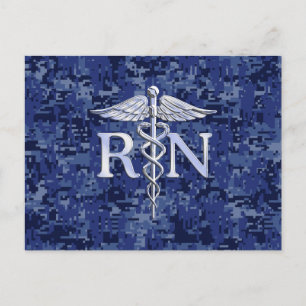 Registered Nurse RN Silver Caduceus on Navy Camo Postcard