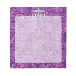 Registered Nurse RN Silver Caduceus on Pink Camo Notepad