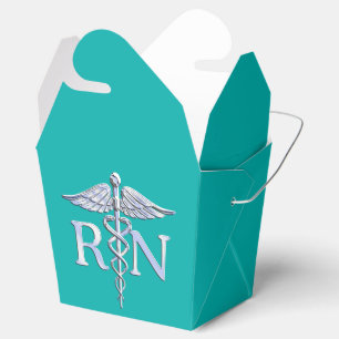 Registered Nurse RN Silver Caduceus on Turquoise Favour Box