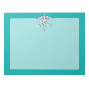 Registered Nurse RN Silver Caduceus on Turquoise Notepad