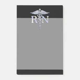 Registered Nurse RN Silver Caduceus Snakes Black Post-it Notes