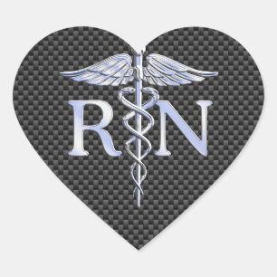 Registered Nurse RN Silver Caduceus Snakes Heart Sticker