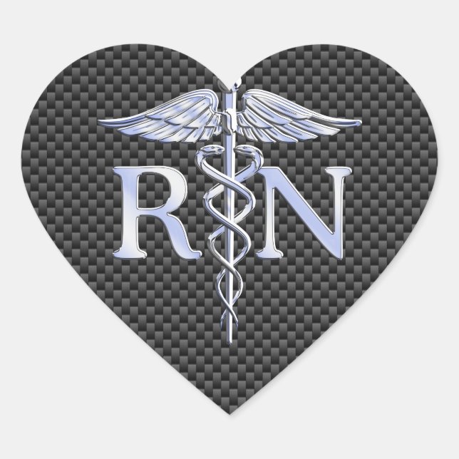 Registered Nurse RN Silver Caduceus Snakes Heart Sticker (Front)