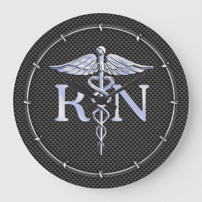 Registered Nurse RN Silver Caduceus Snakes Large Clock (Front)