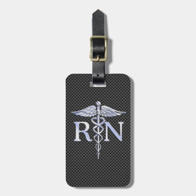 Registered Nurse RN Silver Caduceus Snakes Luggage Tag (Front Vertical)