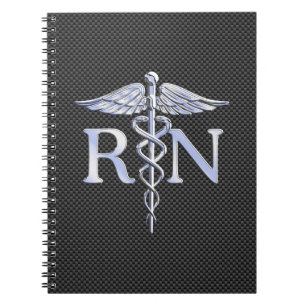 Registered Nurse RN Silver Caduceus Snakes Notebook