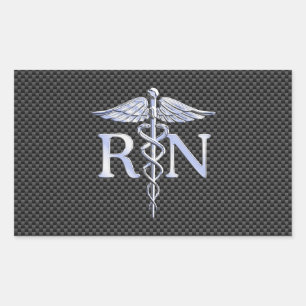 Registered Nurse RN Silver Caduceus Snakes Rectangular Sticker