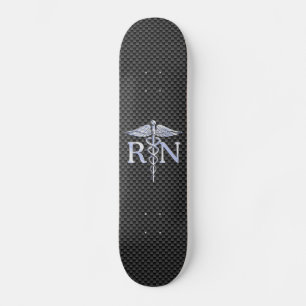 Registered Nurse RN Silver Caduceus Snakes Skateboard