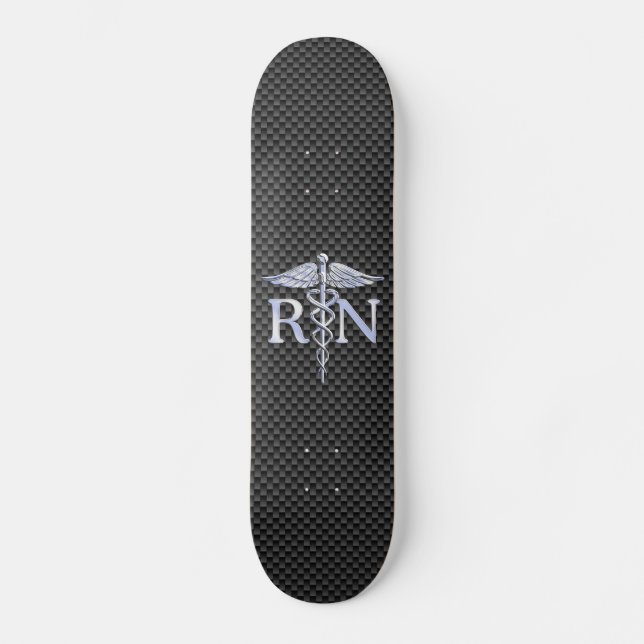 Registered Nurse RN Silver Caduceus Snakes Skateboard (Front)