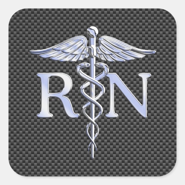 Registered Nurse RN Silver Caduceus Snakes Square Sticker (Front)