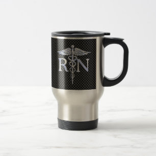 Registered Nurse RN Silver Caduceus Snakes Travel Mug