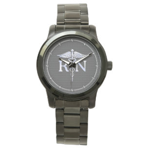 Registered Nurse RN Silver Caduceus Snakes Watch