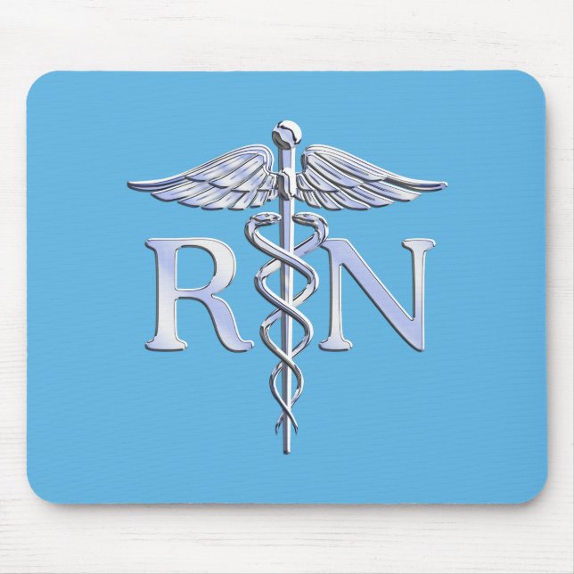 Registered Nurse RN Silver Like Caduceus Baby Blue Mouse Mat (Front)