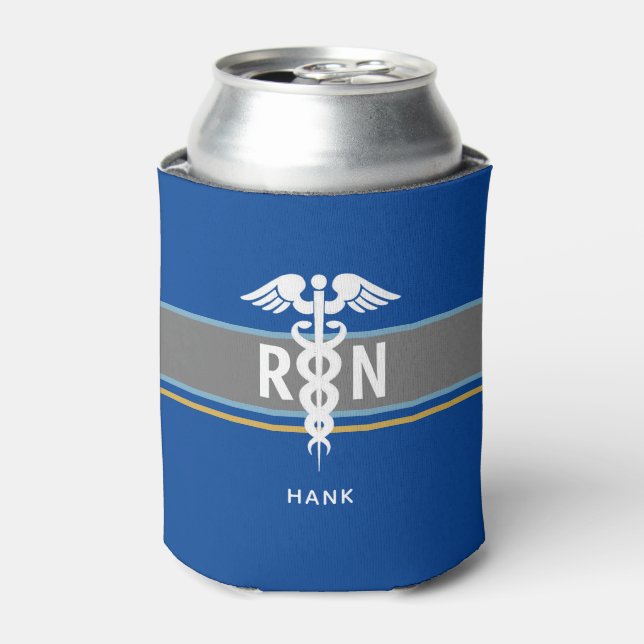 Registered Nurse RN Simple Blue Personalised Can Cooler (Can Front)