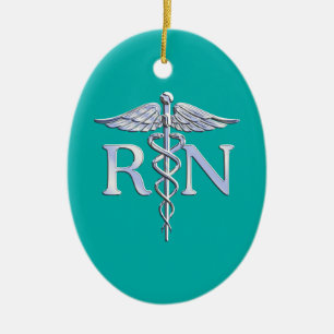 Registered Nurse RN Stylish Caduceus on Turquoise Ceramic Tree Decoration