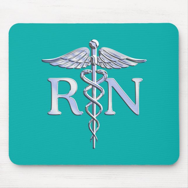Registered Nurse RN Stylish Caduceus on Turquoise Mouse Mat (Front)