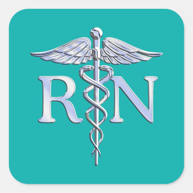 Registered Nurse RN Stylish Caduceus on Turquoise Square Sticker (Front)