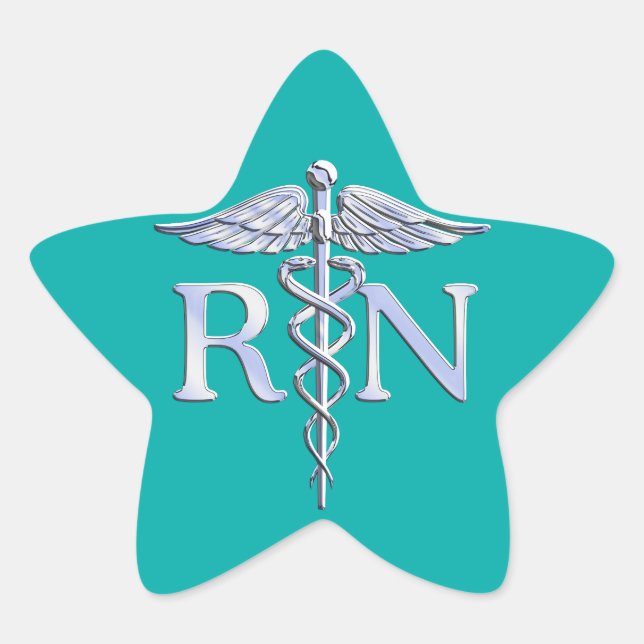 Registered Nurse RN Stylish Caduceus on Turquoise Star Sticker (Front)