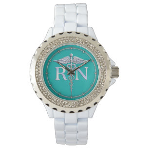 Registered Nurse RN Stylish Caduceus on Turquoise Watch