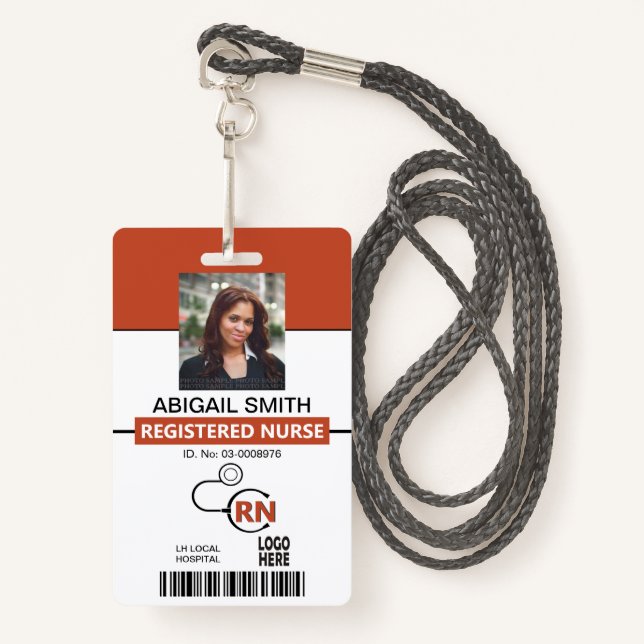 Registered nurse RN terracotta photo Badge ID Badge (Front with Lanyard)