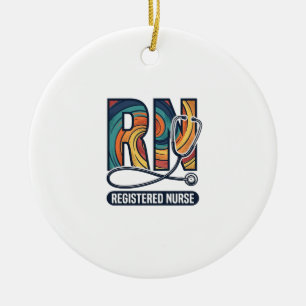 Registered Nurse RN Vintage Rainbow Vector Design_ Ceramic Tree Decoration