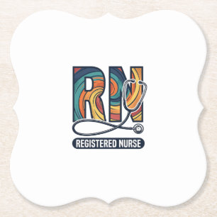 Registered Nurse RN Vintage Rainbow Vector Design_ Paper Coaster