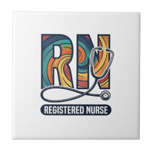 Registered Nurse RN Vintage Rainbow Vector Design_ Tile