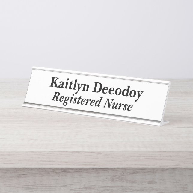 Registered Nurse RN White Desk Name Plate (Front)
