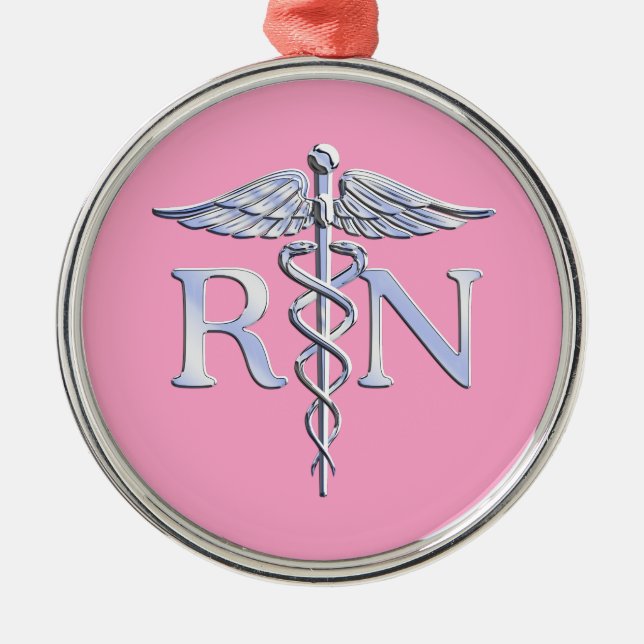 Registered Nurse Silver Caduceus Light Pink Decor Metal Tree Decoration (Front)