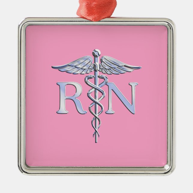 Registered Nurse Silver Caduceus Light Pink Decor Metal Tree Decoration (Front)