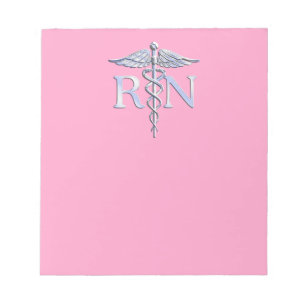 Registered Nurse Silver Caduceus Light Pink Decor Notepad
