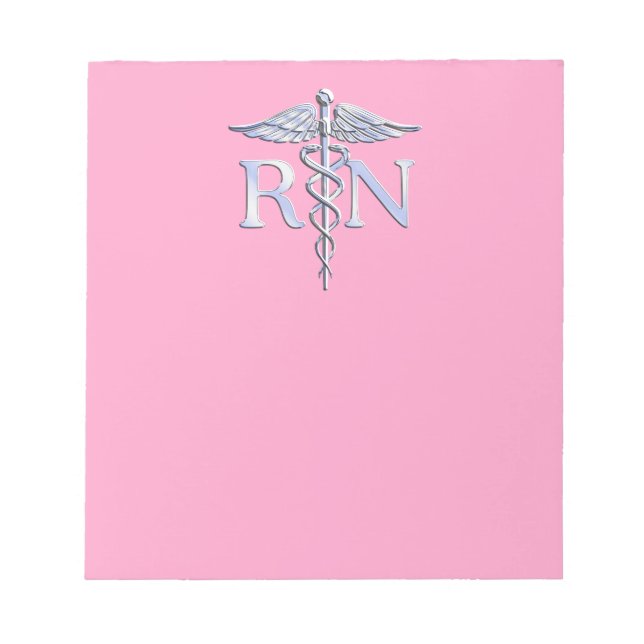 Registered Nurse Silver Caduceus Light Pink Decor Notepad (Front)