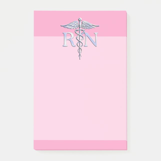 Registered Nurse Silver Caduceus Light Pink Decor Post-it Notes (Front)