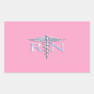 Registered Nurse Silver Caduceus Light Pink Decor Rectangular Sticker