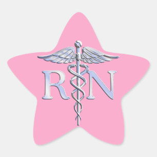 Registered Nurse Silver Caduceus Light Pink Decor Star Sticker