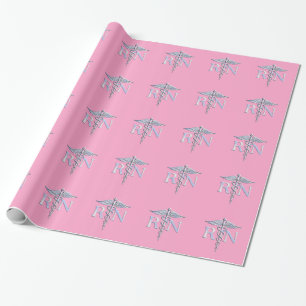Registered Nurse Silver Caduceus Light Pink Decor Wrapping Paper